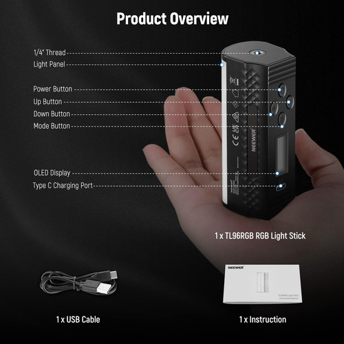 Lámpara Led De Vídeo Neewer Tl96rgb Con Batería De 2500 Mah
