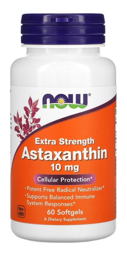 Astaxantina Astaxanthin 10mg 60 Softgels Now Sabor Neutro