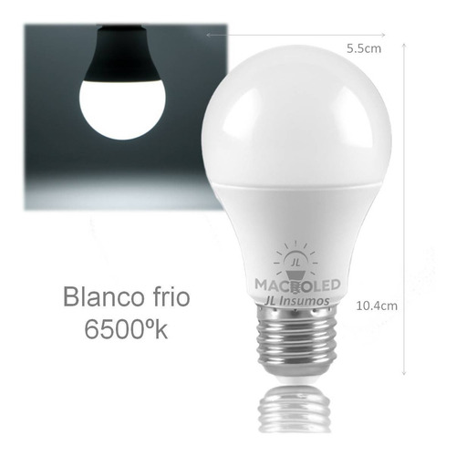 Imagen 3 de 4 de Pack 8 Lampara Led 7w E27 A60 Luz Fria