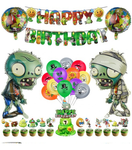 Set De Globos + Banderín Plantas Vs Zombies