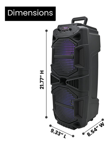 Technical Pro - Altavoz Bluetooth Recargable De 1000 W, Doble Altavoz Led Colorido De 8 Pulgadas, Tws, Modo Usb, Tarjeta Sd, Radio Fm, Entrada De Micrófono Para Karaoke Perfecto Sobre La Marcha