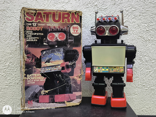 Robot Saturn Vintage Años 80's En Caja Completo De Colección Robot Saturn Vintage Negro (Usado)
