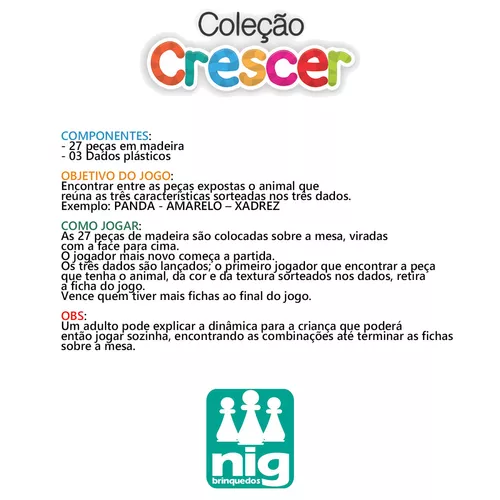 Jogo Madeira Coleção Crescer Forma e Bichos Brinquedo Educativo de