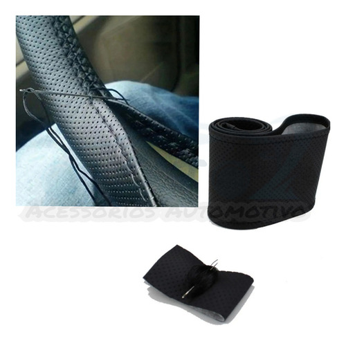 Capa Para Volante Couro Preto Linha Preta Peugeot206 2008