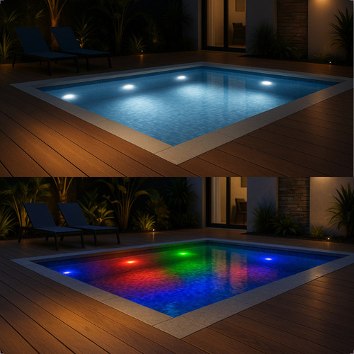 Kit Iluminação Piscina 5 Led 18w Rgb Abs E Comando E Fonte