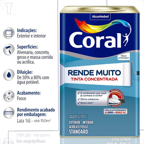 Tinta Latex Coral Rende Muito 16l Cromo Suave