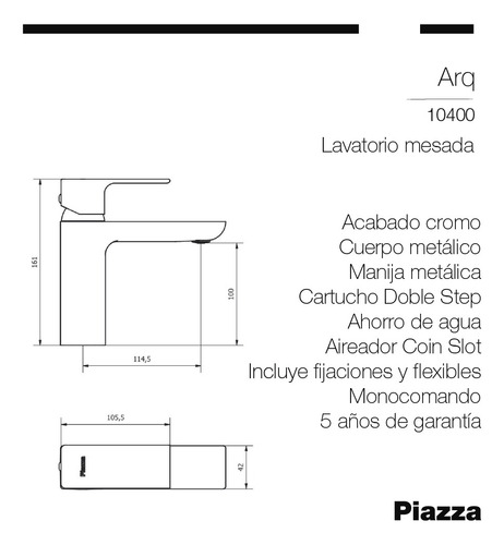 Grifo Canilla Lavatorio Bacha Monocomando Arq Cromo + Sopapa