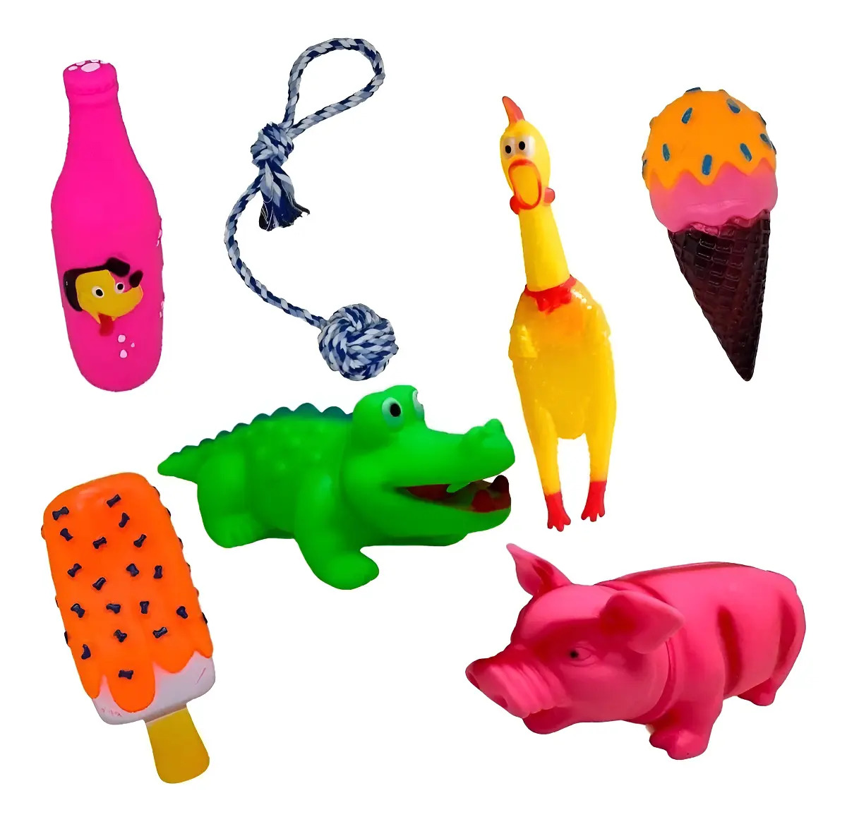 Kit 7 Mordedores Pet Vinil Cachorros Grandes Brinquedo