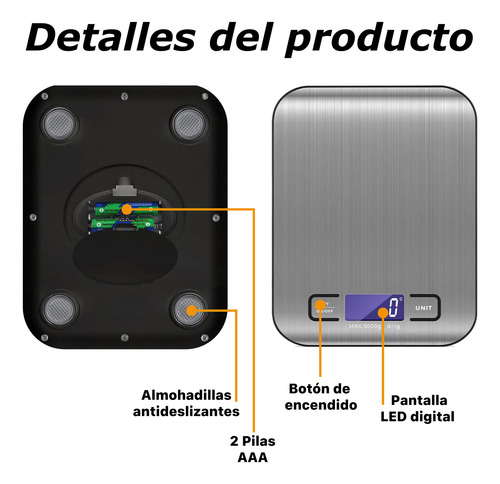 Bascula Digital De Cocina Balanza Para Alimentos - Y Plateado 5 Kg