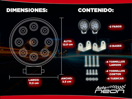 Imagen 7 de 9 de Par Faros 9 Led Estrobo Auxiliares 27w 4x4 Universales Spot