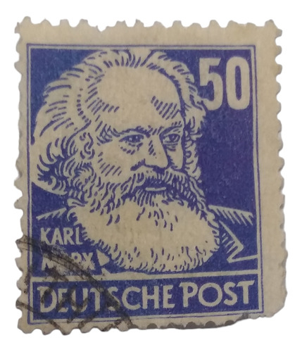 Timbre Postal Alemania 50 Centavos Karl Marx Año 1948 