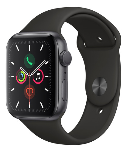 Apple Series 5 Watch (GPS) - Caja de aluminio color gris espacial de 44 mm - Correa deportiva negro