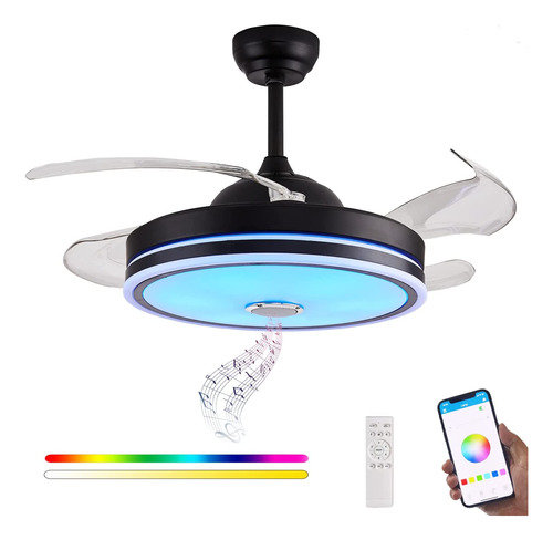 Ventilador De Techo Defloorlight, Con Luz Rgb Y Altavoz