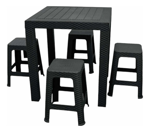 Kit 2 Mesas Rattan Con 8 Bancos Color Negro