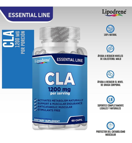 Cla 1200 Mg | Lipodrene | Essential | 60 Caps Sin Sabor