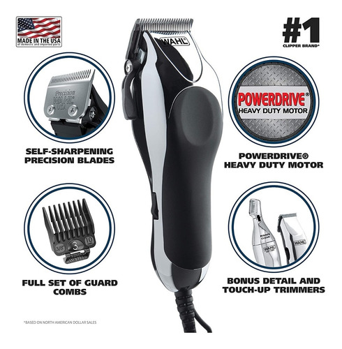 Kit Maquina Cortar Cabello Wahl Deluxe 29pz Trimmer Nasal Color Chrome