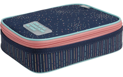 Estojo Box Académie Dots Tilibra C/ Divisórias Azul Bolinhas