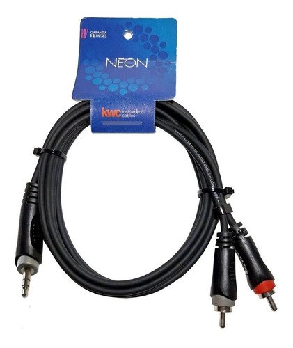 Imagen 1 de 4 de Cable Mini Plug Stereo 3,5 Mm A Rca X 1.5 Mtrs Kwc Neon 9000