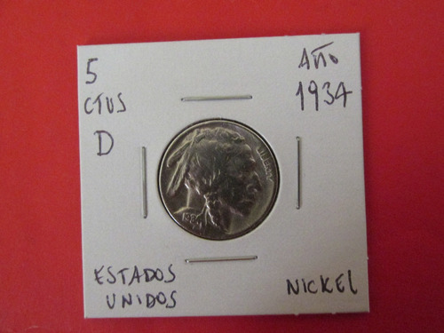 Antigua Moneda 5 Centavos Estados Unidos Nikel Año 1934