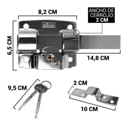 Imagen 4 de 8 de Pasador Cerrojo Seguridad Llave Cruz Hermanados X2 Bronzen