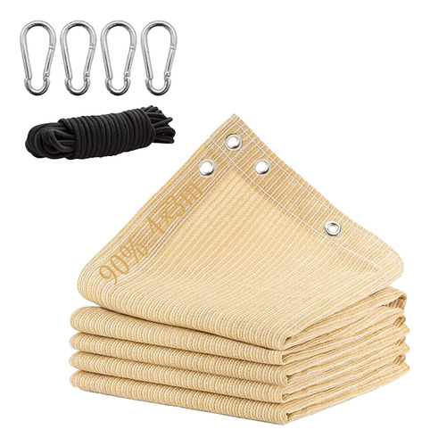 Fofodio Mallas Sombra 4x3m Rollo Mallasombra Reforzada Malla Sombra Rollo Raschel Corrediza Para Cercar Jardin Beige 90% Uv
