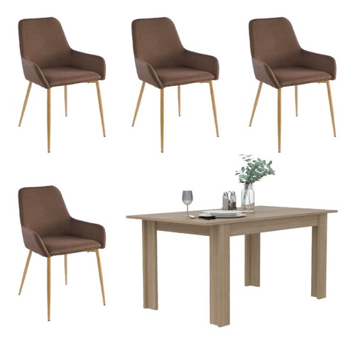 Comedor Beige Incluye Cuatro Sillas Chocolate Y Café Claro