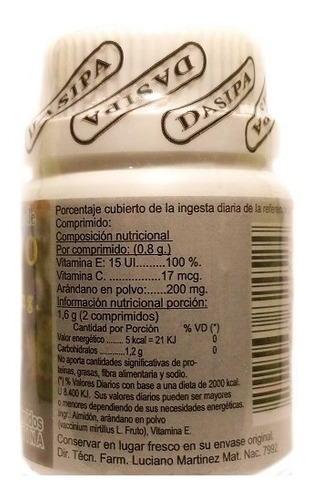 Imagen 2 de 3 de Arandano 200 Mg. Dasipa X 60 Comprimidos