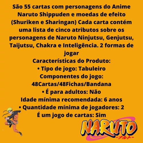 Jogo de Cartas - Ta Na Cara - Naruto Shippuden - 2 Jogadores - Elka