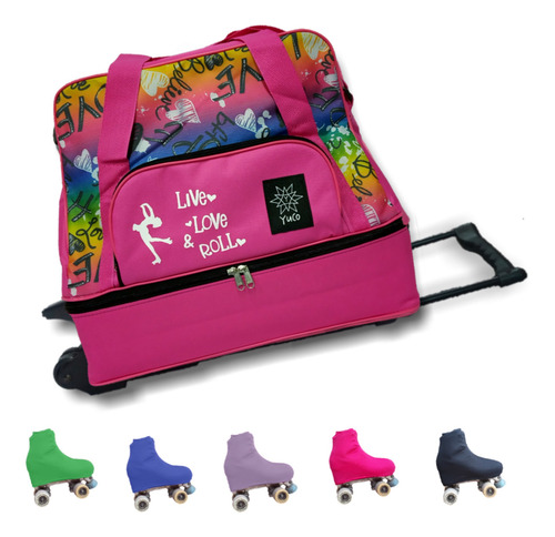 Imagen 1 de 8 de Combo Bolso Patin Cajon Carrito Estampado Yuco + Cubrebota