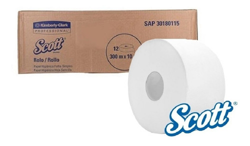 Papel Higiênico Simples Rolão 300m Celulose Cx 12 Rl Scott