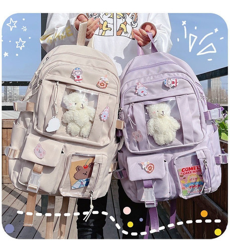 Mochila Impermeable Mujer 17 Pulgadas Kawaii Coreano Morado