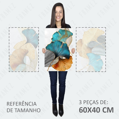 Imagem 4 de 8 de Quadros Decorativos Abstrato Folhas Moderno Kit Sala Quarto