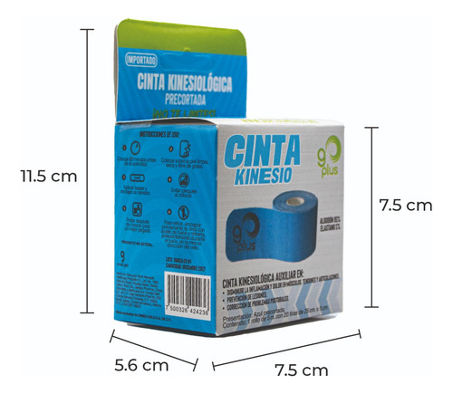 Cinta Kinesiológica Azul Go Plus 5m Pre-cortada