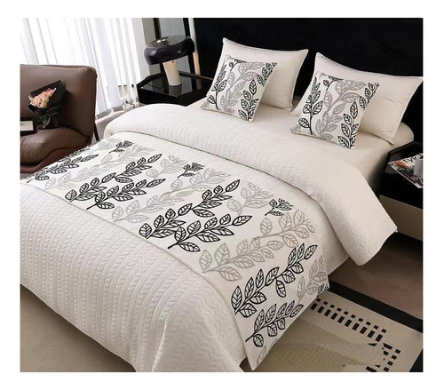 Piecera De Cama Bordada Decorativa Diseño Floral 60x200cm Q1