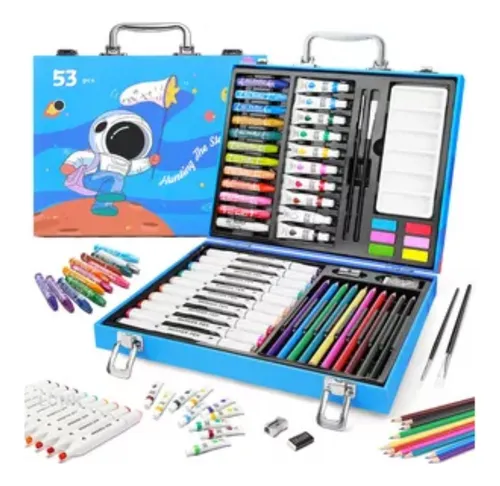 Set Dibujo Portátil 58 Piezas De Arte Para Niños Kit Azul