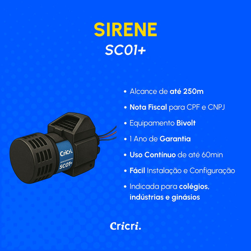 Sirene Escolar Com Acionador Automático Cricri 290 Programações Bivolt Com 4 Sirenes - Sinal De Escola Relógio Escolar Acionador De Sirene Programável