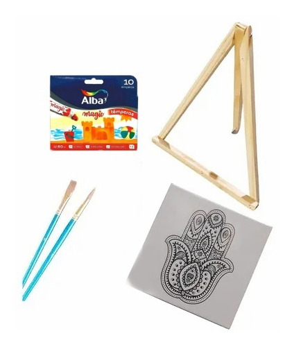 Imagen 3 de 8 de Kit Artistico Atril Pintura Pincel Tempera Bastidor Infantil
