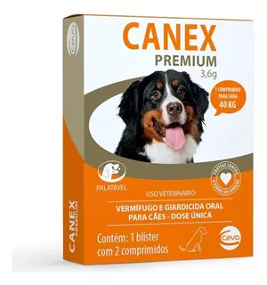 Vermifugo Canex Premium 3,6g Para Cães De 40 Kg 2comprimidos