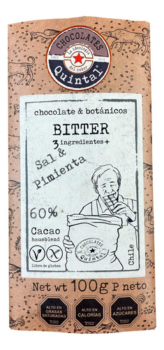 Chocolate Bitter Quintal 3 Ingredientes 60% Cacao 100g