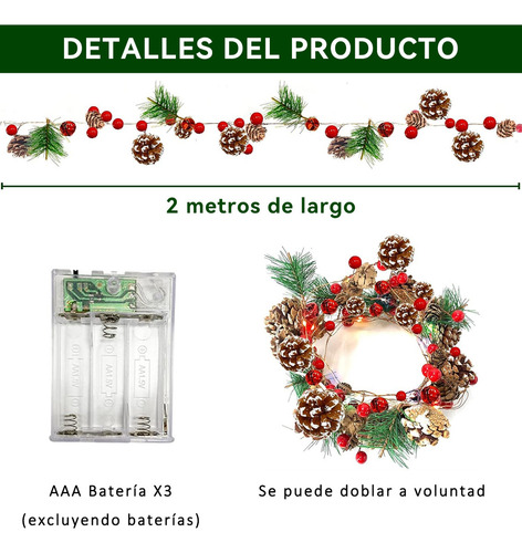 Decoraciones Navideñas Luces Luditek Gl110 Serie 20 Led Cono De Pino Adornos Navidenas Bateria 2m De Piñas Multicolor
