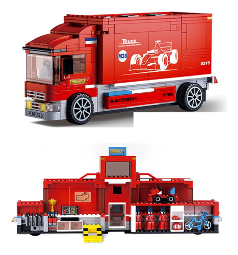 Camion Taller Con Auto Formula 1, Compatible Lego Blockwar