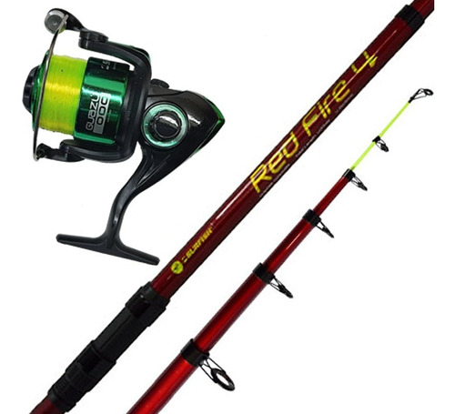 Combo Pejerrey Surfish Caña Red Fire 4m Reel Guazu 400 Tanza