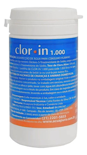 Pote De Clorin 1000 L Com 25 Pastilhas Água Para Consumo