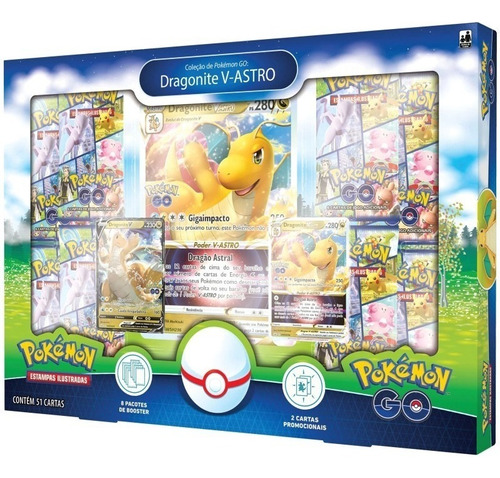 Pokémon Go Box Dragonite V-astro 8 Pacotinhos E Carta Grande