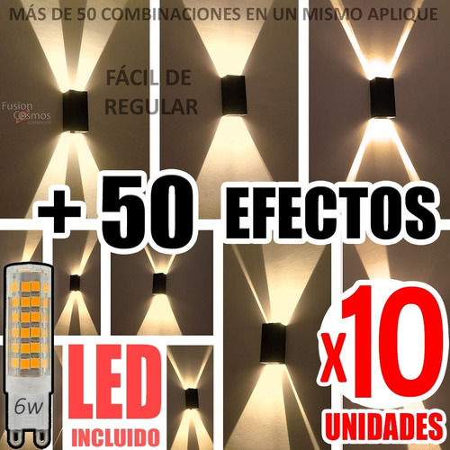 Aplique Pared Interior 50 Efecto Bidireccional Led 6w X10uni Iluminacion Regulable Transformable Decoracion Adorno Spot