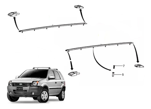 Trilho Bagageiro Do Teto Com Ponteiras Ecosport 2003 A 2010