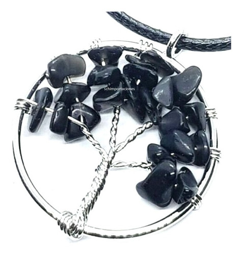 Imagen 1 de 7 de Colgante De Obsidiana Natural Negra - Arbol Bodhi - Budista