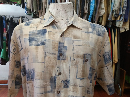 Camisa Hawaiana Beige Tropical Hombre Talle Xl -25 Rayón