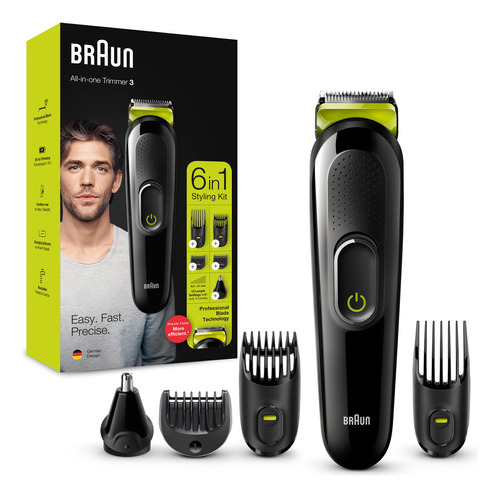 Afeitadora y Recortadora de Barba BRAUN, Pelo y Cuerpo, 6 en 1, MGK3221 Color Negro