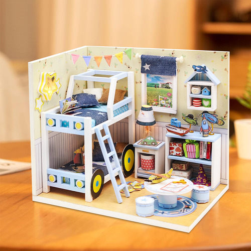 Camewin Bloco De Construção Brinquedos - Mini Casa De Madeira Casa De Bolso Com Luz Led